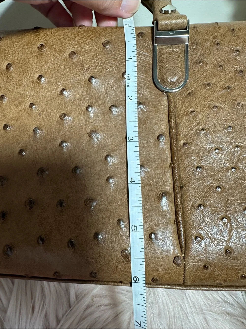 Ostrich Leather Top-Handle brown Bag